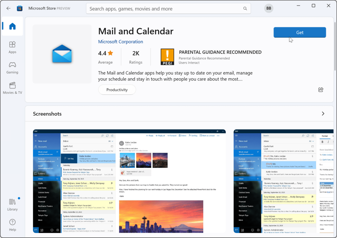 ponownie zainstaluj aplikację Mail Microsoft Store