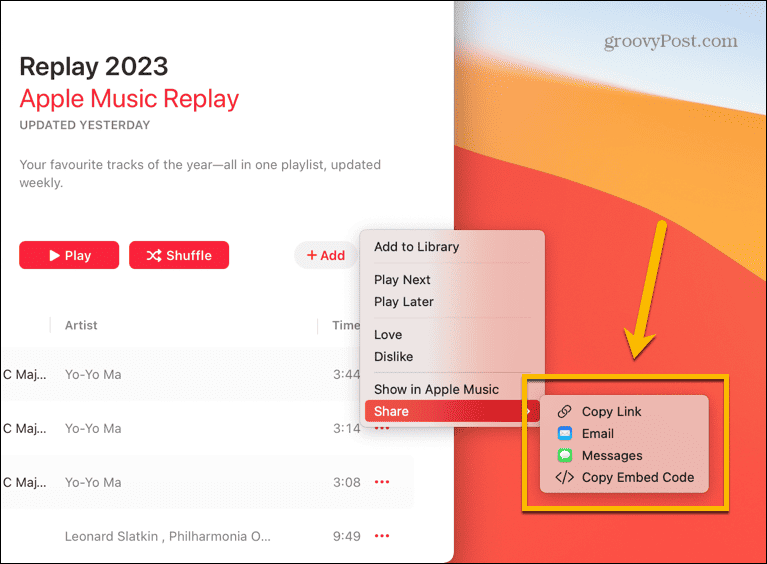 opcje udostępniania muzyki Apple