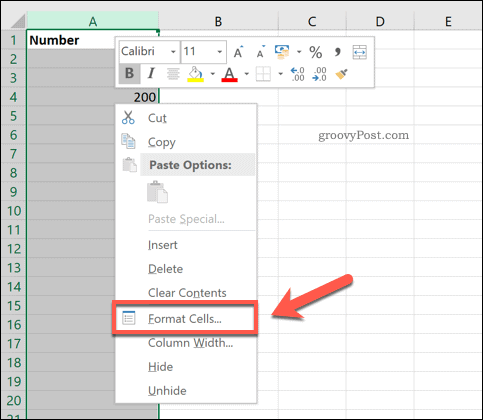 Opcja Excel Format Cells