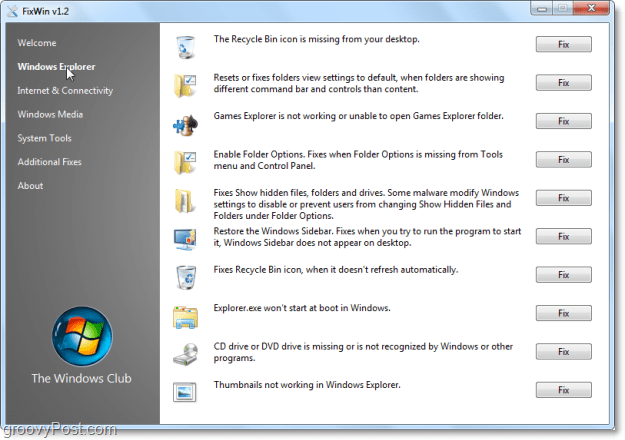 FixWin Windows Explorer naprawia zrzut ekranu