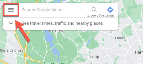 Ikona menu hamburgera w Mapach Google