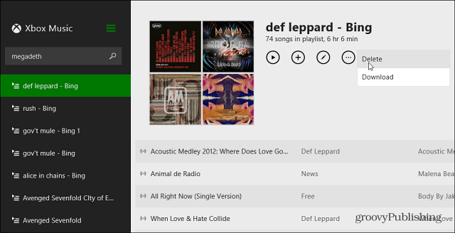 Usuń listę odtwarzania Xbox Music
