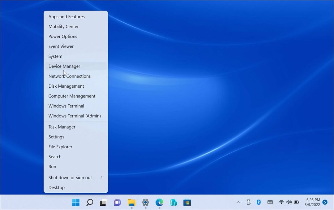Menadżer urządzeń Windows 11 menu