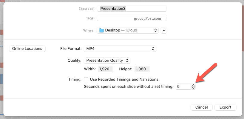 Korzystanie z ręcznych chronometrażu wyeksportowanego wideo w programie PowerPoint na komputerze Mac