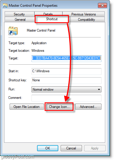 Zrzut ekranu systemu Windows 7 - jak zmienić ikonę skrótu