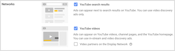 Ustawienia sieci dla kampanii Google AdWords.