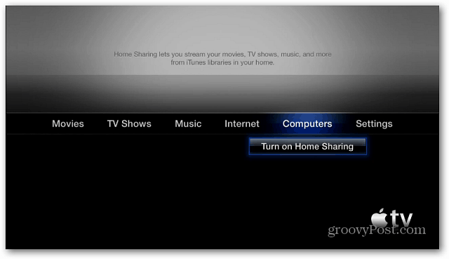 Apple TV Włącz udostępnianie domowe