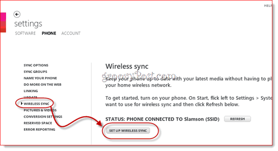 Windows Phone 7 Wireless Sync z Zune