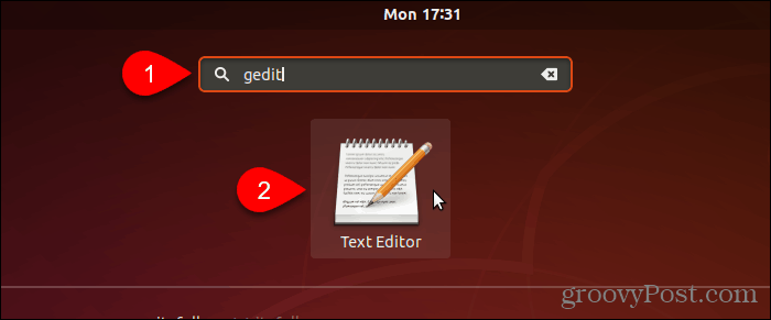 Wyszukaj i otwórz gedit w Ubuntu