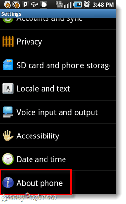 menu ustawień Androida dotyczące telefonu