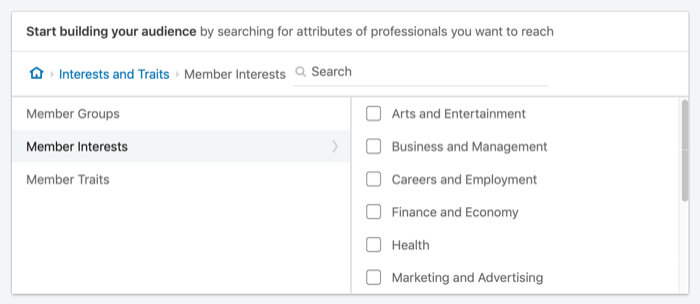 kierować reklamy na LinkedIn według zainteresowań członków