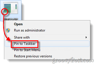przypnij plik exe do systemu Windows 7 paska zadań