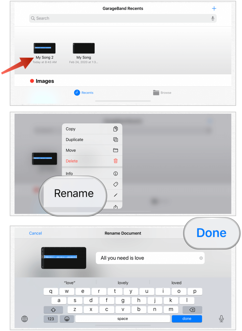 Plik zmiany nazwy GarageBand