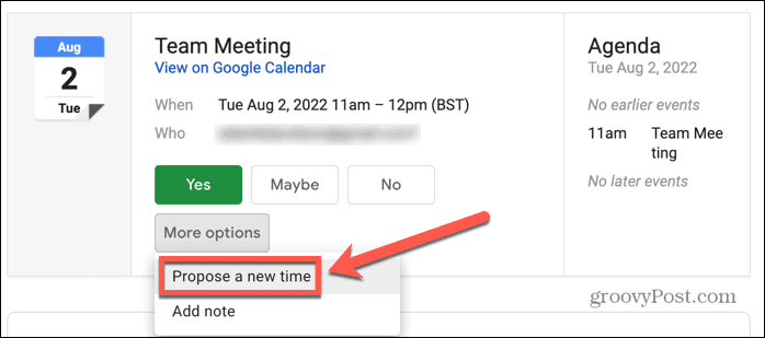 Gmail w kalendarzu google proponuje nowy termin