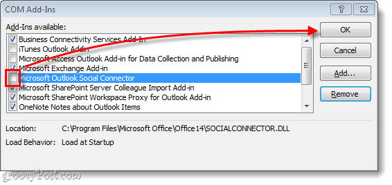 Jak usunąć lub wyłączyć Outlook Social Connector w pakiecie Office 2010