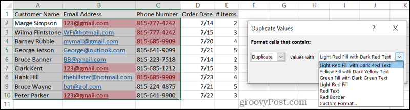 Wybierz Formatowanie duplikatów w programie Excel