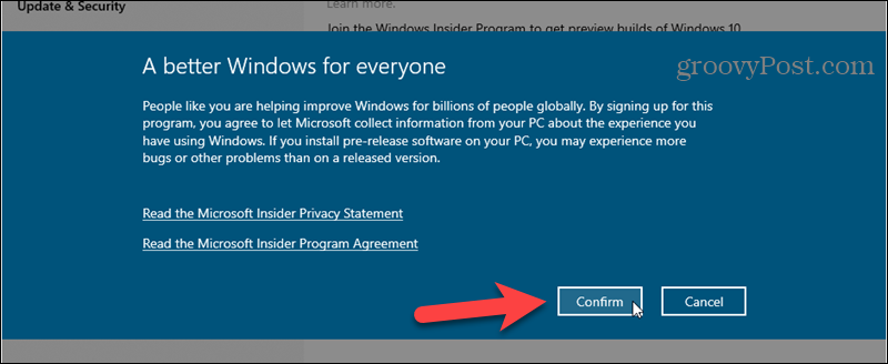 Potwierdź rejestrację w niejawnym programie testów systemu Windows