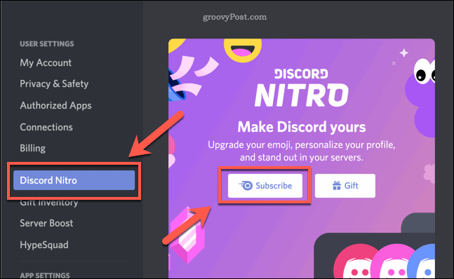 Przycisk subskrypcji Discord Nitro