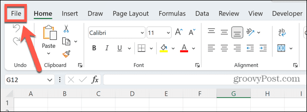 menu plików Excela
