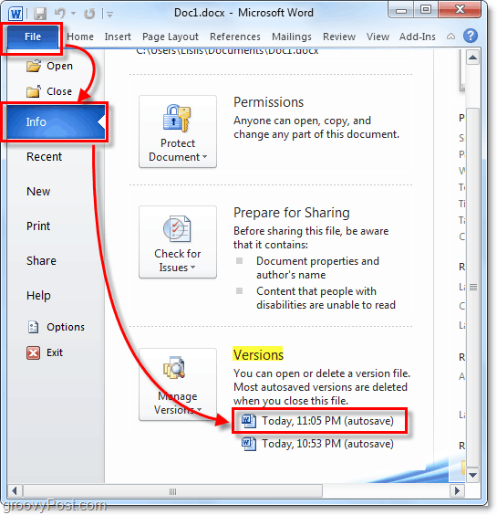 wersja automatycznie zapisana powraca do programu Outlook 2010