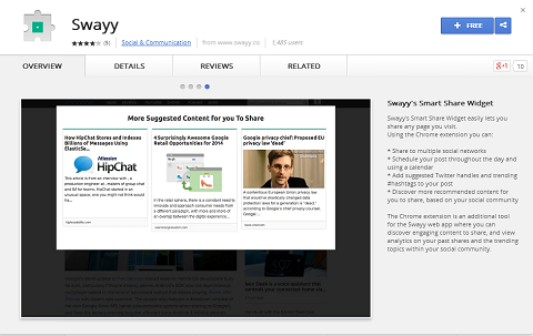 Swayy ma również rozszerzenie Google Chrome, które ułatwia udostępnianie odkrytych treści.