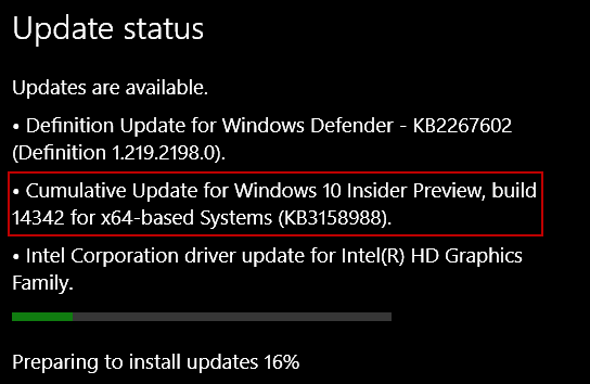 Aktualizacja systemu Windows 10 KB3158988 dla kompilacji Preview 14342 na komputery PC