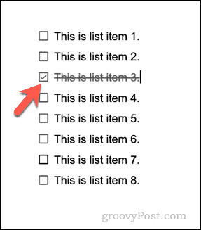 Przykładowa lista kontrolna w Dokumentach Google