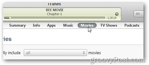 kliknij przycisk filmów w iTunes