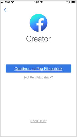 Zaloguj się do aplikacji Facebook Creator