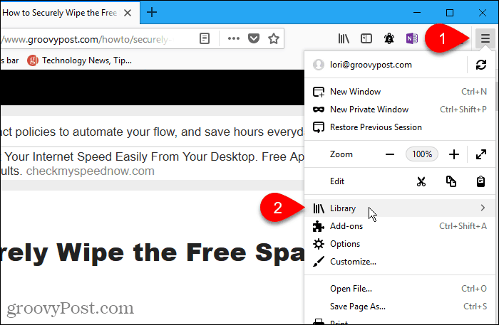 Wybierz bibliotekę w przeglądarce Firefox dla systemu Windows