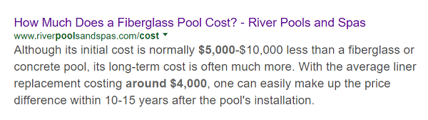 Artykuł River Pools dotyczący kosztu basenu z włókna szklanego pojawia się jako pierwszy w poszukiwaniu tego tematu.