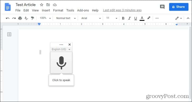 mikrofon głosowy Google Docs