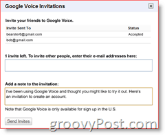 Zrzut ekranu zaproszenia Google Voice