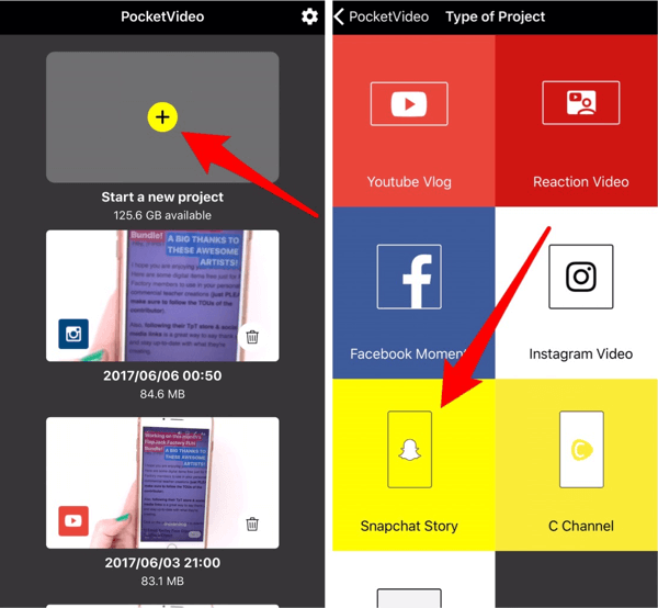Stuknij opcję Snapchat Story, aby utworzyć treść do swojej historii na Instagramie.
