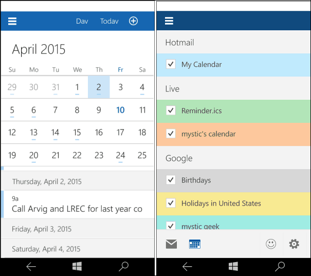 Kalendarz systemu Windows 10 dla telefonów