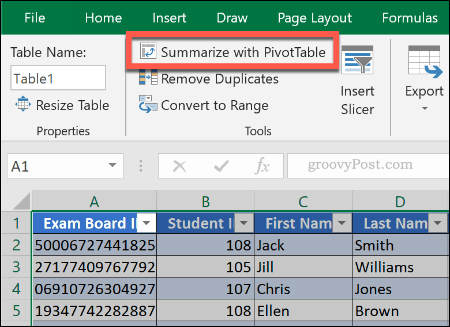 Tworzenie tabeli przestawnej z istniejącej tabeli w programie Excel