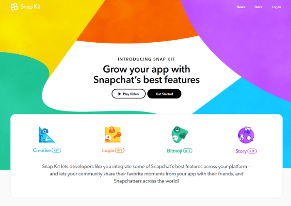 Snap Inc. wprowadził Snap Kit, pełnoprawny zestaw dla programistów, który umożliwia twórcom aplikacji wprowadzenie do swoich aplikacji najlepszych części Snapchata.