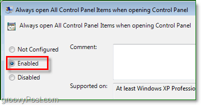 włącz opcję zawsze otwieraj wszystkie elementy panelu sterowania w Windows 7