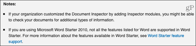 Notatki inspektora dokumentów z pomocy technicznej firmy Microsoft