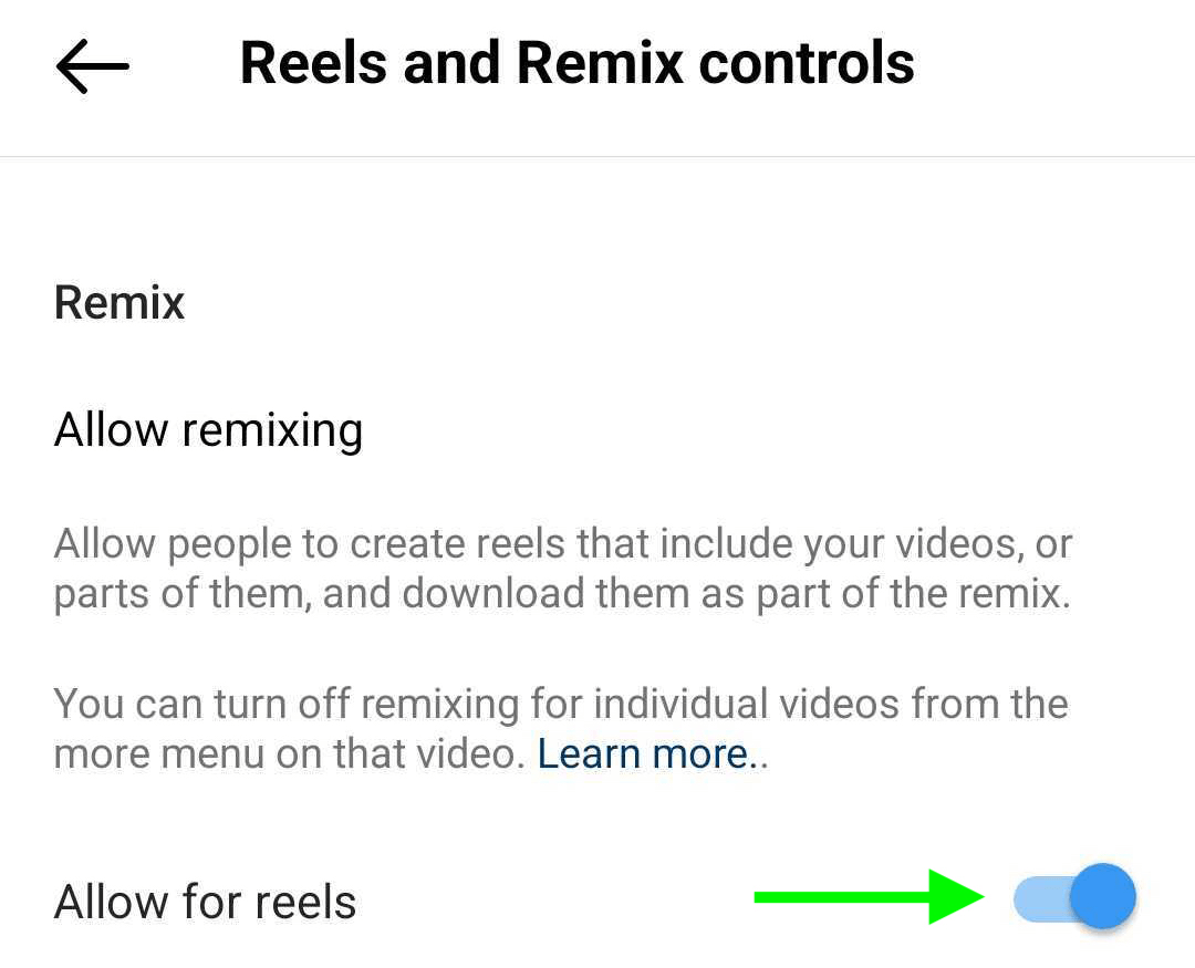 obraz Reels i Remix Controls w ustawieniach profilu biznesowego na Instagramie