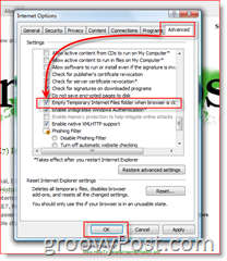 Instrukcje automatycznego usuwania plików tymczasowych przeglądarki IE7 przy zamykaniu obrazu