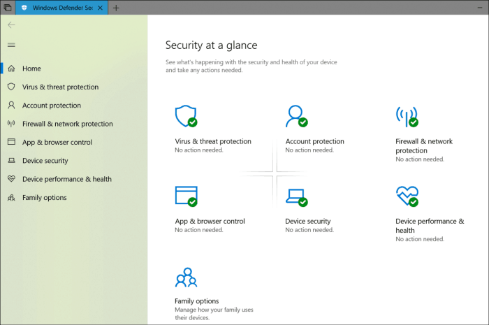 Windows Defender Security Center Płynny projekt Odśwież