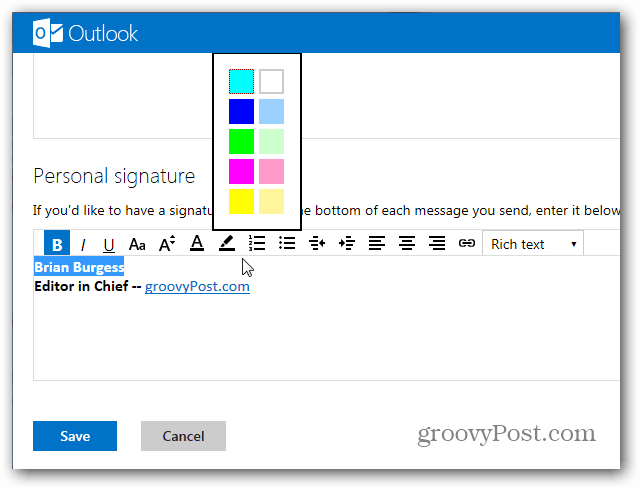 Jak utworzyć podpis Outlook.com