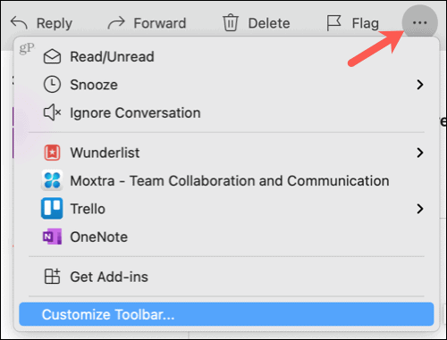 Zobacz więcej elementów, dostosuj pasek narzędzi w Outlooku na Macu
