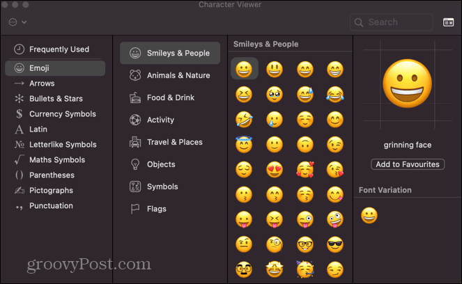 przeglądarka emoji na Macu