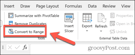 Excel przekonwertuj na przycisk zakresu