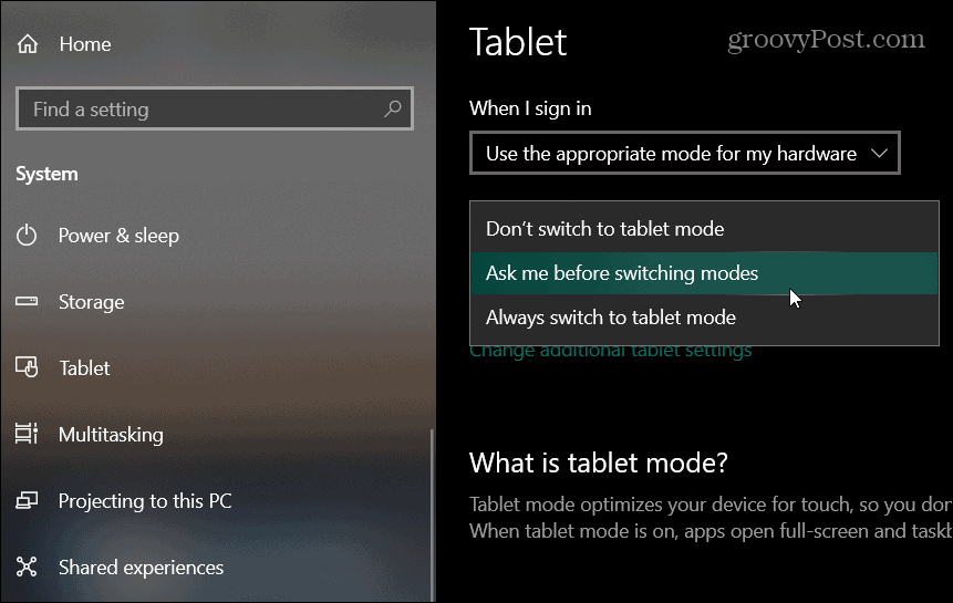 ustawienia tabletu windows 10