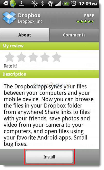 Zainstaluj Android Dropbox