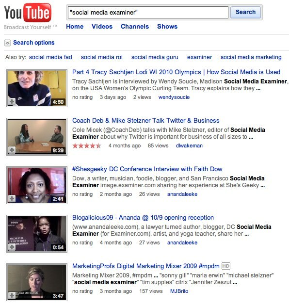 Wyniki wyszukiwania w YouTube