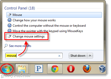 Windows Start menu Ustawienia myszy